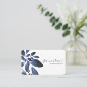 Elegant Navy Blue Succulent Foliage Signature Visitekaartje (Staand voorkant)