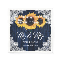 Elegant Navy Blue Sunflower Floral Lace Wedding
