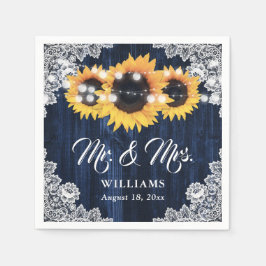 Elegant Navy Blue Sunflower Floral Lace Wedding Servet