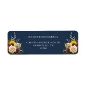 Elegant Navy Blue Sunflower Floral Wedding Addres Etiket (Voorkant)