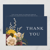 Elegant Navy Blue Sunflower Floral Wedding Bedankkaart (Voorkant / Achterkant)