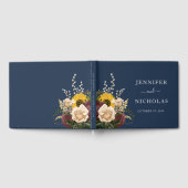 Elegant Navy Blue Sunflower Floral Wedding Gastenboek (Volledig)