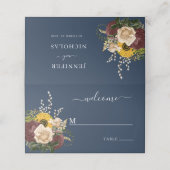 Elegant Navy Blue Sunflower Floral Wedding Plaatskaartje (Buitenkant ongevouwen)