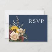 Elegant Navy Blue Sunflower Floral Wedding RSVP Kaartje (Voorkant)