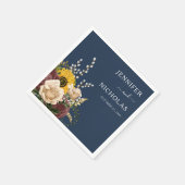 Elegant Navy Blue Sunflower Floral Wedding Servet (Hoek)