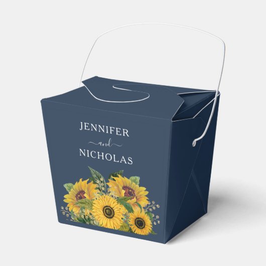 Elegant Navy Blue Sunflower Weddenschap Bedankdoosjes (Voorkant Zijde)