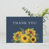 Elegant Navy Blue Sunflower Weddenschap Bedankkaart (Staand voorkant)
