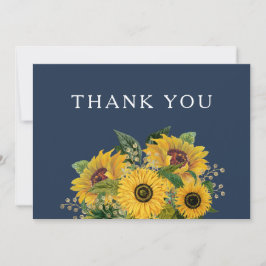 Elegant Navy Blue Sunflower Weddenschap Bedankkaart