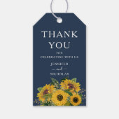 Elegant Navy Blue Sunflower Weddenschap Cadeaulabel (Voorkant)