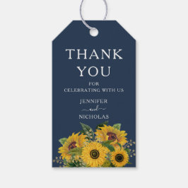 Elegant Navy Blue Sunflower Weddenschap Cadeaulabel