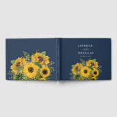 Elegant Navy Blue Sunflower Weddenschap Gastenboek (Volledig)