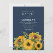 Elegant Navy Blue Sunflower Weddenschap Kaart (Voorkant)