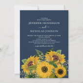 Elegant Navy Blue Sunflower Weddenschap Kaart (Voorkant)