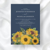 Elegant Navy Blue Sunflower Weddenschap Kaart