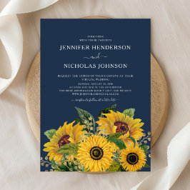 Elegant Navy Blue Sunflower Weddenschap Kaart