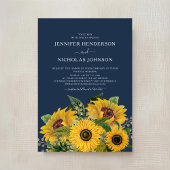Elegant Navy Blue Sunflower Weddenschap Kaart