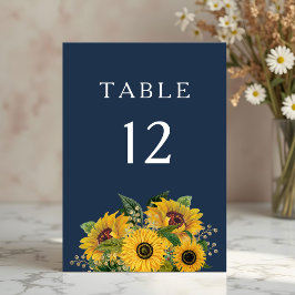 Elegant Navy Blue Sunflower Weddenschap Kaart