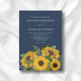 Elegant Navy Blue Sunflower Weddenschap Kaart