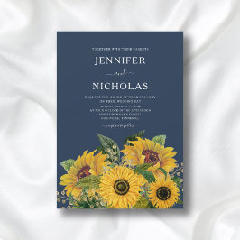 Elegant Navy Blue Sunflower Weddenschap Kaart