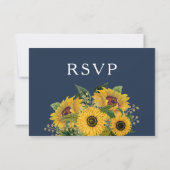 Elegant Navy Blue Sunflower Weddenschap RSVP Kaartje (Achterkant)