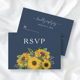 Elegant Navy Blue Sunflower Weddenschap RSVP Kaartje