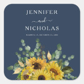 Elegant Navy Blue Sunflower Weddenschap Vierkante Sticker (Voorkant)