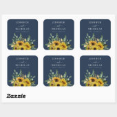 Elegant Navy Blue Sunflower Weddenschap Vierkante Sticker (Vel)