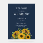 Elegant Navy Blue Sunflower WeddenWelkomstwoord Acryl Bord (Voorkant)