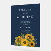Elegant Navy Blue Sunflower WeddenWelkomstwoord Acryl Bord (Hoek)