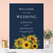 Elegant Navy Blue Sunflower WeddenWelkomstwoord Acryl Bord (Huwelijk)