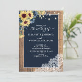Elegant Navy Blue Sunflower Wood ter bruiloft Kaart (Staand voorkant)