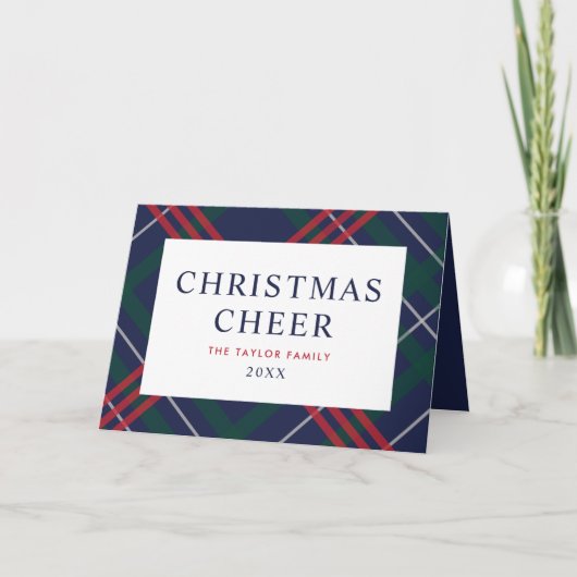 Elegant Navy Blue Tartan Pset met kerstmis Feestdagen Kaart (Voorkant)