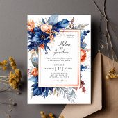 Elegant Navy Blue Terracotta Floral Boho Wedding Kaart