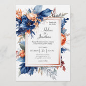 Elegant Navy Blue Terracotta Floral Boho Wedding Kaart (Voorkant)