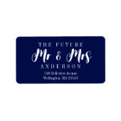 Elegant Navy Blue The Future Mr en Mrs Script Etiket (Voorkant)
