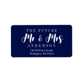 Elegant Navy Blue The Future Mr en Mrs Script Etiket