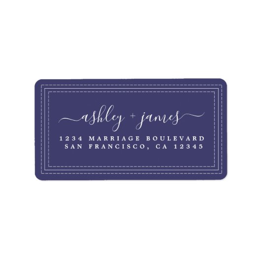 Elegant Navy Blue Trouwretouradres Script Etiket (Voorkant)
