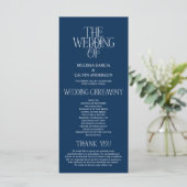 Elegant Navy Blue Typography Wedding Program Programmakaart (Staand voorkant)