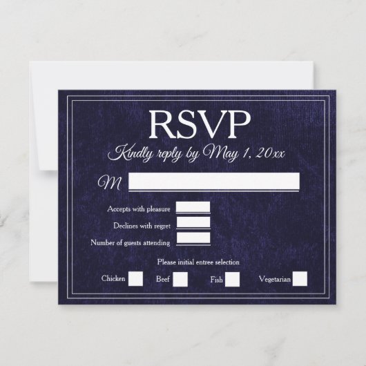 Elegant Navy Blue Velvet RSVP Wedding (Voorkant)