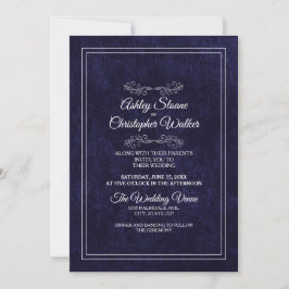 Elegant Navy Blue Velvet White Monogram Wedding Kaart