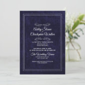 Elegant Navy Blue Velvet White Monogram Wedding Kaart (Staand voorkant)