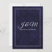 Elegant Navy Blue Velvet White Monogram Wedding Kaart (Achterkant)