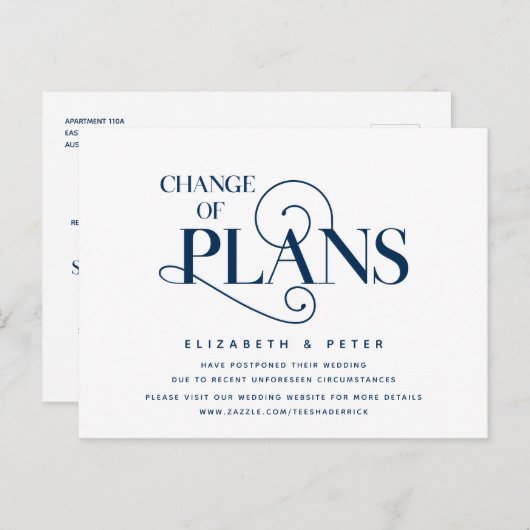 Elegant Navy Blue, verandering van plan, uitstel Briefkaart