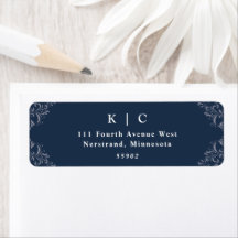 Elegant Navy Blue Vintage Wedding Return Address L