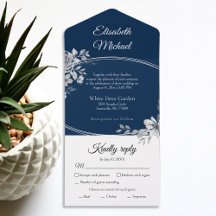 Elegant Navy Blue Waterverf Bloemen bruiloft RSVP