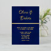 Elegant Navy Blue Waterverf en Gold Wedding Folie Uitnodiging (Staand Voorkant)