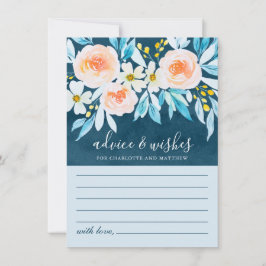 Elegant Navy Blue Waterverf Floral Wedding Advieskaart