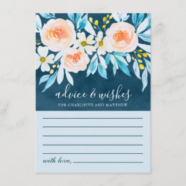 Elegant Navy Blue Waterverf Floral Wedding Advieskaart