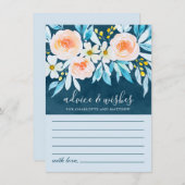 Elegant Navy Blue Waterverf Floral Wedding Advieskaart (Voorkant / Achterkant)