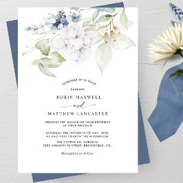 Elegant Navy Blue Waterverf Floral Wedding Kaart